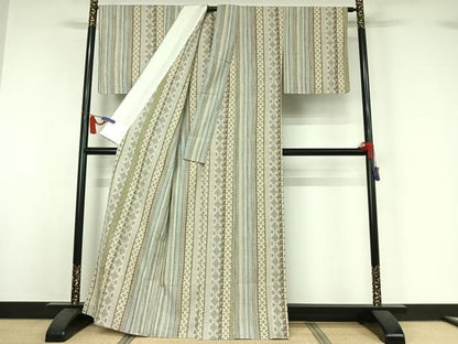 平和屋着物▽上質な紬　単衣　花間道　正絹　逸品　AABI7029jh
