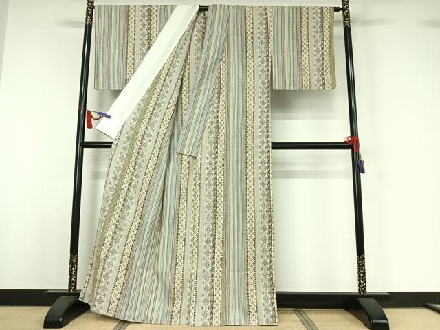 平和屋着物▽上質な紬　単衣　花間道　正絹　逸品　AABI7029jh