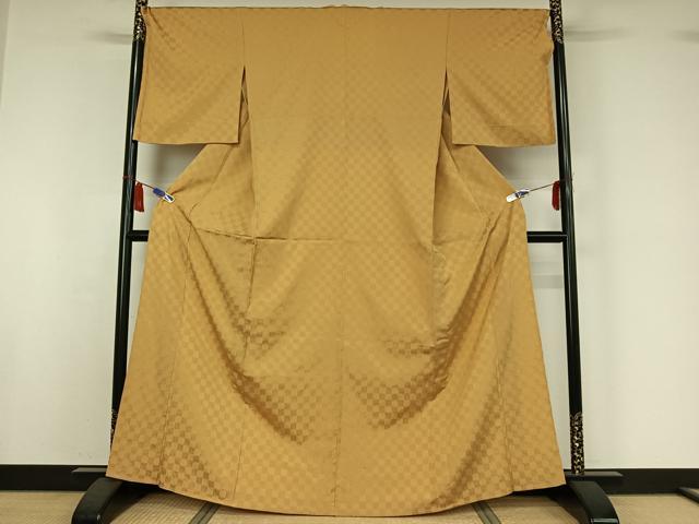 平和屋着物▽上質な小紋　単衣　市松文様　正絹　逸品　AABI7032jh