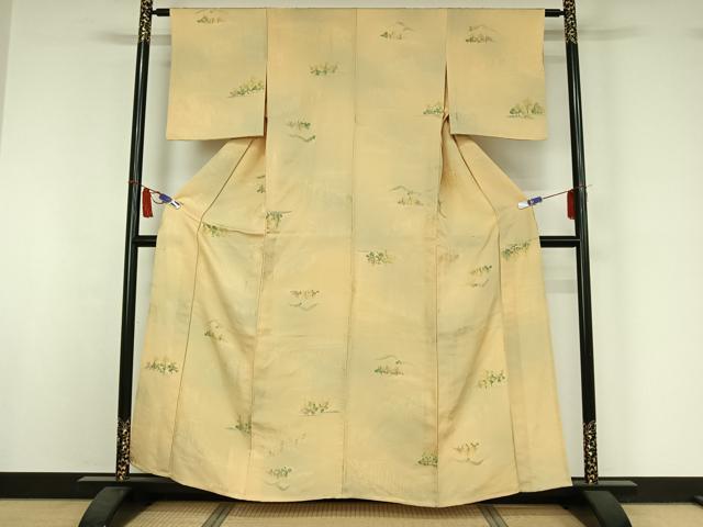 平和屋着物▽上質な小紋　単衣　地紋起こし　風景文　暈し染め　正絹　逸品　AABI7033jh