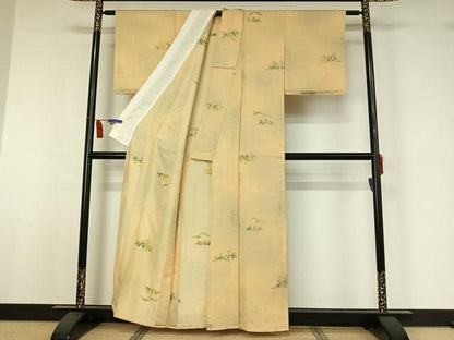 平和屋着物▽上質な小紋　単衣　地紋起こし　風景文　暈し染め　正絹　逸品　AABI7033jh