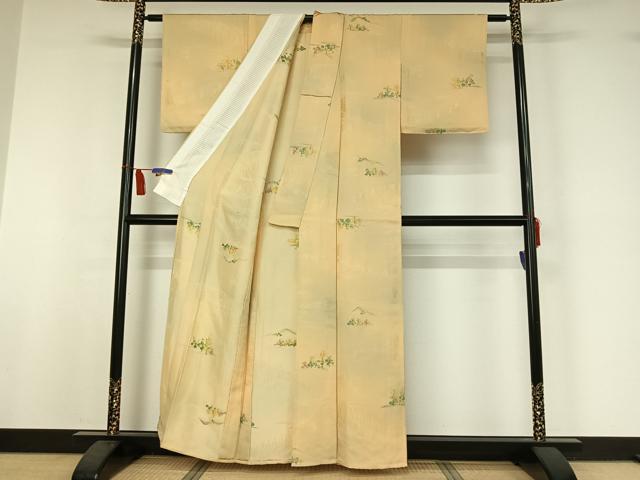 平和屋着物▽上質な小紋　単衣　地紋起こし　風景文　暈し染め　正絹　逸品　AABI7033jh