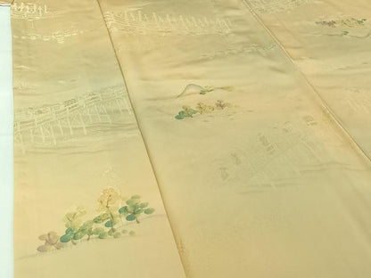 平和屋着物▽上質な小紋　単衣　地紋起こし　風景文　暈し染め　正絹　逸品　AABI7033jh