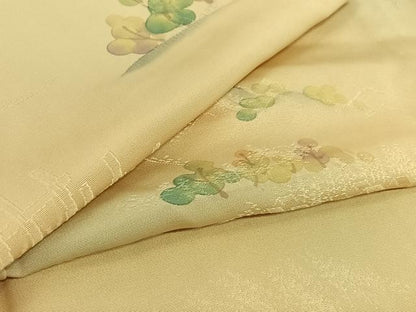 平和屋着物▽上質な小紋　単衣　地紋起こし　風景文　暈し染め　正絹　逸品　AABI7033jh