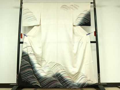 平和屋着物▽訪問着　単衣　流水文　暈し染め　銀彩　正絹　逸品　AABI7035jh