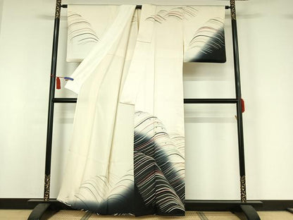 平和屋着物▽訪問着　単衣　流水文　暈し染め　銀彩　正絹　逸品　AABI7035jh