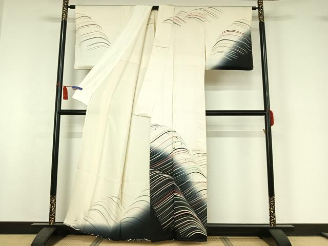平和屋着物▽訪問着　単衣　流水文　暈し染め　銀彩　正絹　逸品　AABI7035jh