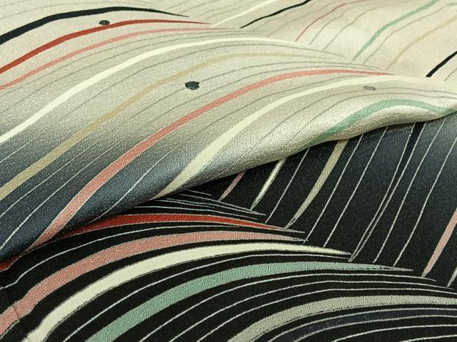 平和屋着物▽訪問着　単衣　流水文　暈し染め　銀彩　正絹　逸品　AABI7035jh