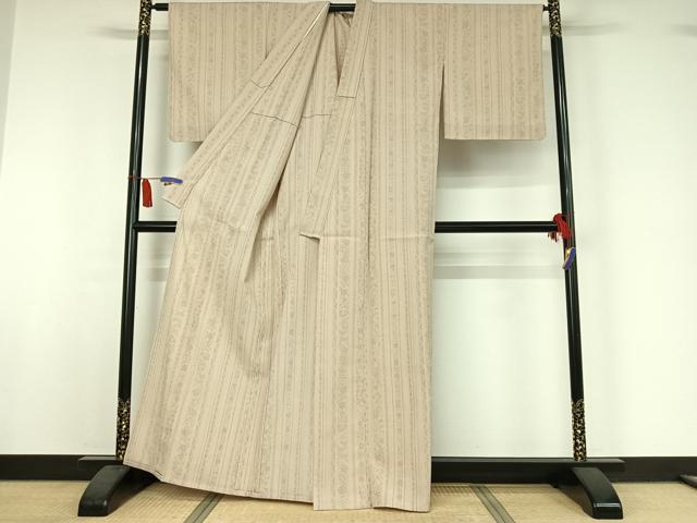 平和屋着物▽本塩沢　単衣　吉祥花間道　証紙付き　正絹　逸品　AABI7038jh