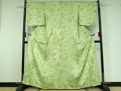 平和屋着物▽上質な小紋　単衣　絞り　草葉文　正絹　逸品　AABI7040jh