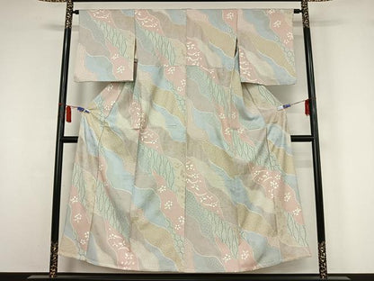 平和屋着物▽上質な小紋　単衣　芝花文　金彩　正絹　逸品　AABI7045jh