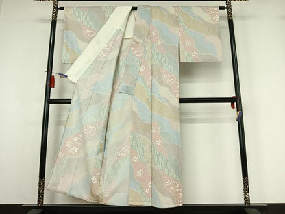 平和屋着物▽上質な小紋　単衣　芝花文　金彩　正絹　逸品　AABI7045jh