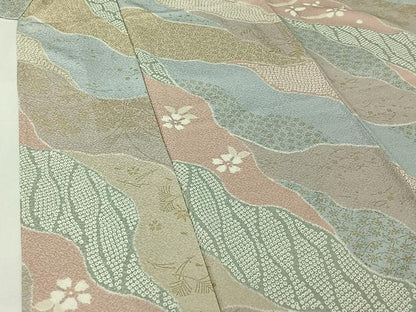 平和屋着物▽上質な小紋　単衣　芝花文　金彩　正絹　逸品　AABI7045jh