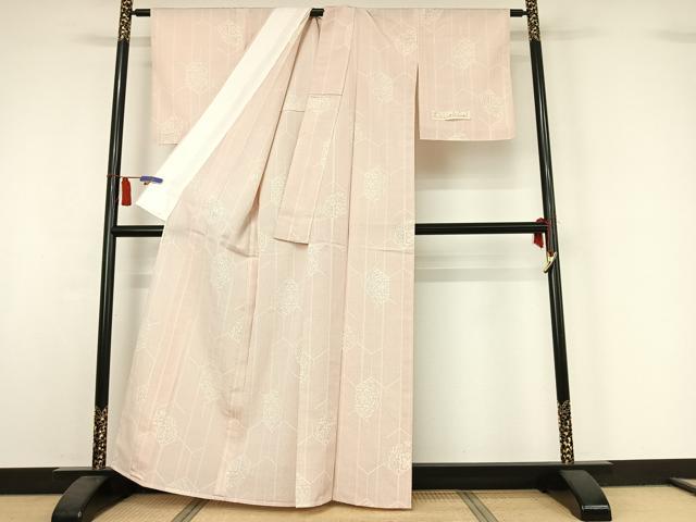 平和屋着物▽本塩沢　単衣　110亀甲　正倉院花文　正絹　逸品　AABI7049jh