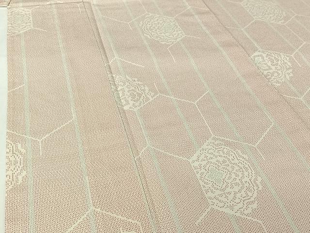 平和屋着物▽本塩沢　単衣　110亀甲　正倉院花文　正絹　逸品　AABI7049jh