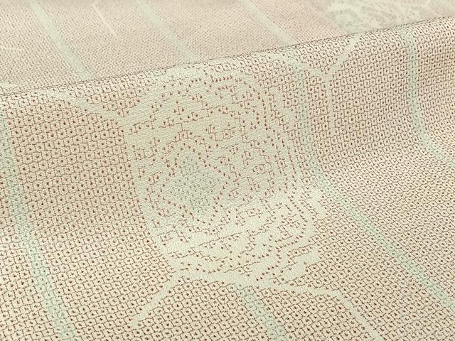 平和屋着物▽本塩沢　単衣　110亀甲　正倉院花文　正絹　逸品　AABI7049jh