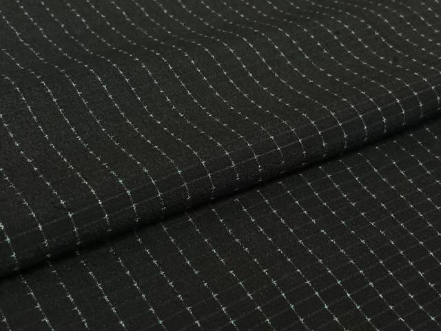 平和屋着物▽上質な紬　単衣　格子　黒地　正絹　逸品　AABI7051jh