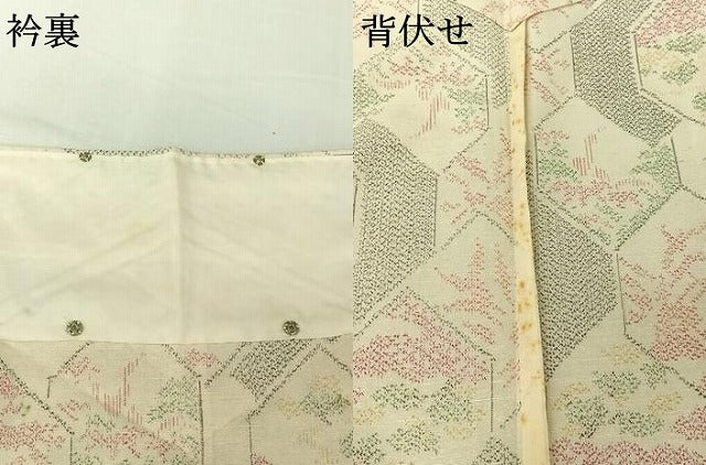 平和屋着物▽上質な紬　単衣　亀甲花文　正絹　逸品　AABI7053jh