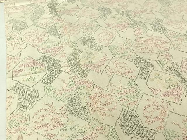 平和屋着物▽上質な紬　単衣　亀甲花文　正絹　逸品　AABI7053jh