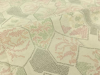 平和屋着物▽上質な紬　単衣　亀甲花文　正絹　逸品　AABI7053jh