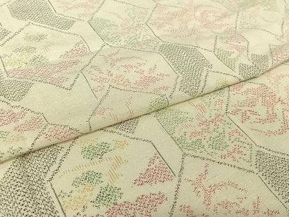平和屋着物▽上質な紬　単衣　亀甲花文　正絹　逸品　AABI7053jh