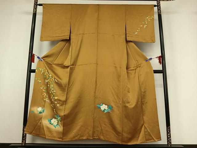 平和屋着物▽訪問着　単衣　草花文　暈し染め　金銀彩　正絹　逸品　AABI7056jh