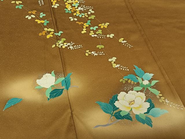 平和屋着物▽訪問着　単衣　草花文　暈し染め　金銀彩　正絹　逸品　AABI7056jh