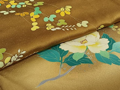 平和屋着物▽訪問着　単衣　草花文　暈し染め　金銀彩　正絹　逸品　AABI7056jh
