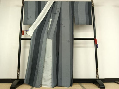 平和屋着物▽上質な小紋　単衣　縞　正絹　逸品　AABI7058jh