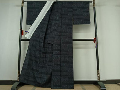 平和屋着物▽本真綿結城紬　単衣　横段花文　証紙付き　正絹　逸品　AABI7059jh