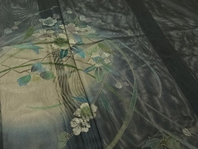 平和屋着物▽訪問着　無双　紗袷　紗×紗　草花文　暈し染め　金彩　正絹　逸品　AABI7060jh