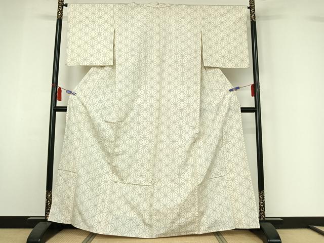 平和屋着物▽上質な紬　単衣　麻の葉文様　正絹　逸品　AABI7061jh