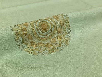 平和屋着物▽色留訪問着　単衣　蘇州刺繍　正倉院花文　金糸　正絹　逸品　AABI7062jh