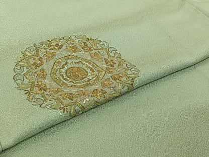 平和屋着物▽色留訪問着　単衣　蘇州刺繍　正倉院花文　金糸　正絹　逸品　AABI7062jh