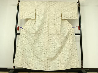 平和屋着物▽上質な紬　単衣　麻の葉文様　正絹　逸品　AABI7063jh