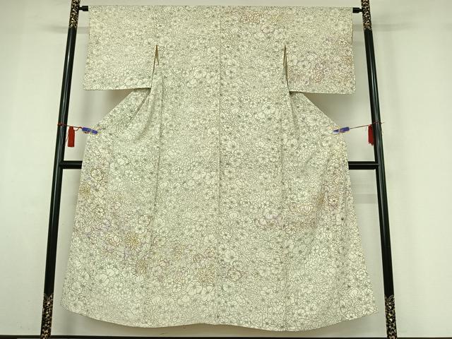 平和屋着物▽訪問着　単衣　手描き　花尽くし文　暈し染め　金彩　正絹　逸品　AABI7064jh