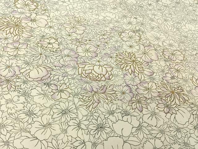 平和屋着物▽訪問着　単衣　手描き　花尽くし文　暈し染め　金彩　正絹　逸品　AABI7064jh
