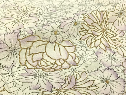 平和屋着物▽訪問着　単衣　手描き　花尽くし文　暈し染め　金彩　正絹　逸品　AABI7064jh