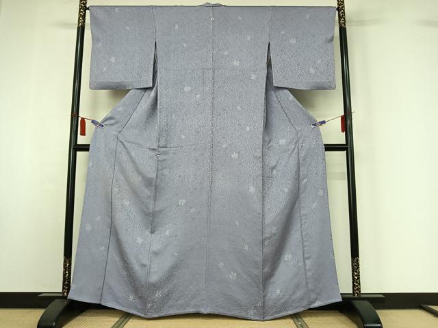 平和屋着物▽上質な小紋　単衣　草花文　正絹　逸品　AABI7066jh