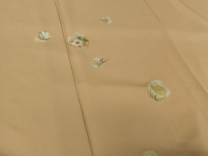 平和屋着物▽訪問着　単衣　竹屋町刺繍　花蝶文　金糸　正絹　逸品　AABI7068jh