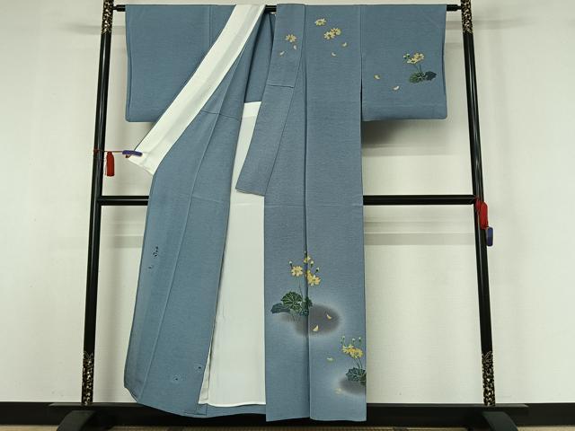平和屋着物▽友禅作家の巨匠　浅井青仁　訪問着　単衣　手描き　草花文　暈し染め　正絹　逸品　AABI7069jh