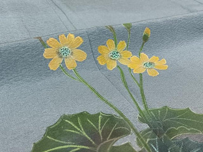 平和屋着物▽友禅作家の巨匠　浅井青仁　訪問着　単衣　手描き　草花文　暈し染め　正絹　逸品　AABI7069jh