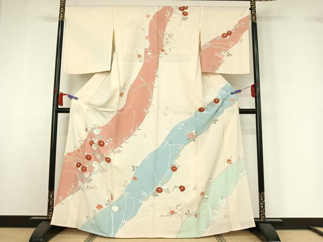 平和屋着物▽訪問着　単衣　草花文　金彩　正絹　逸品　AABI7070jh
