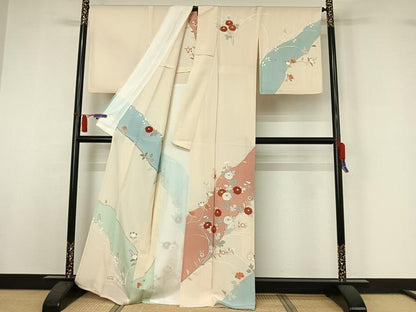 平和屋着物▽訪問着　単衣　草花文　金彩　正絹　逸品　AABI7070jh