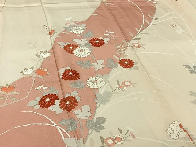 平和屋着物▽訪問着　単衣　草花文　金彩　正絹　逸品　AABI7070jh