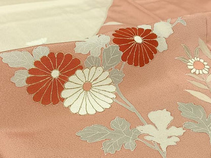 平和屋着物▽訪問着　単衣　草花文　金彩　正絹　逸品　AABI7070jh
