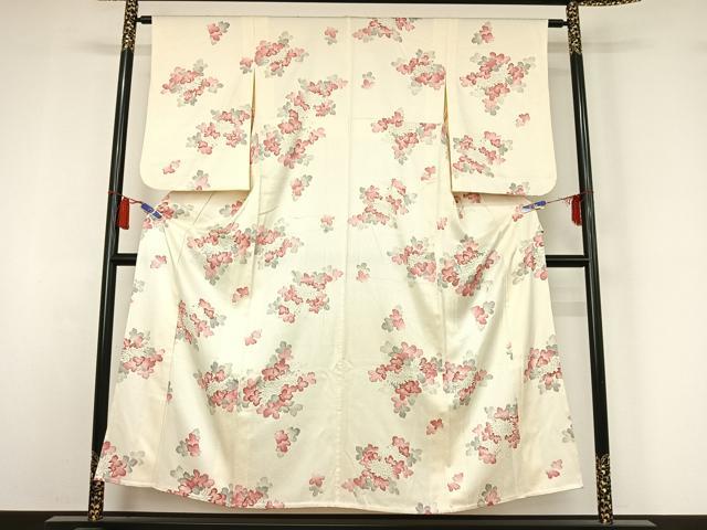 平和屋着物▽上質な小紋　単衣　手描き　草花文　正絹　逸品　AABI7071jh