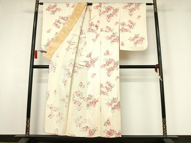 平和屋着物▽上質な小紋　単衣　手描き　草花文　正絹　逸品　AABI7071jh
