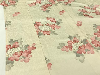 平和屋着物▽上質な小紋　単衣　手描き　草花文　正絹　逸品　AABI7071jh