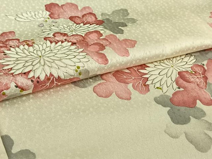平和屋着物▽上質な小紋　単衣　手描き　草花文　正絹　逸品　AABI7071jh